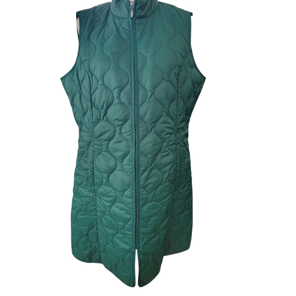 Coldwater Creek Womens Puffer Vest Green Quilted Longline Full Zip Size M 605759 - Picture 10 of 14